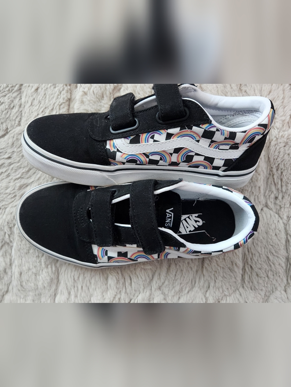 Vans Kids Black Suede And Canvas Sneakers with Rainbow Checkerboard Detail